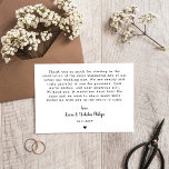 Carte De Remerciements Romantic White Heart Photo Small Wedding Thank You<br><div class="desc">Smaller wedding thank you card printed with your wedding photo. Double sided wedding thank you card with a photo on one side and a thank you message on the other in black fonts against a white background. Thank you card with a large wedding photo and thank you in small letters...</div>