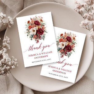 Carte De Remerciements Romantique Automne Marsala Floral Mariage Remercie