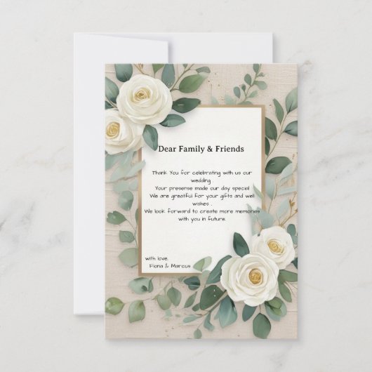 Carte De Remerciements Romantique Boho White Roses Mariage élégant (Devant)