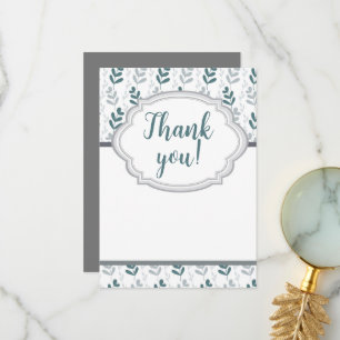 Carte De Remerciements Romantique Classique Bleu & Gris Floral