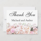 Carte De Remerciements Romantique dentelle blanche hydrangée roses roses (Devant)