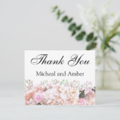 Carte De Remerciements Romantique dentelle blanche hydrangée roses roses (Debout devant)