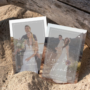 Carte De Remerciements Romantique élégant script 2 photos superposer mari