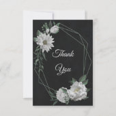 Carte De Remerciements romantique fleurs blanches verdure noir (Devant)