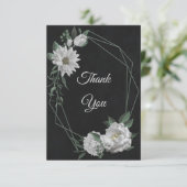 Carte De Remerciements romantique fleurs blanches verdure noir (Debout devant)