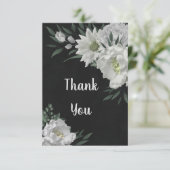 Carte De Remerciements romantique fleurs blanches verdure noir (Debout devant)