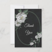 Carte De Remerciements romantique fleurs blanches verdure noir (Devant)