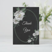 Carte De Remerciements romantique fleurs blanches verdure noir (Debout devant)