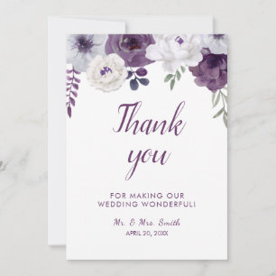 Carte De Remerciements Romantique Floral Purple Argent Personnaliser Mari