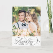 Carte De Remerciements Romantique noir Script Mariage photo plié (Devant)