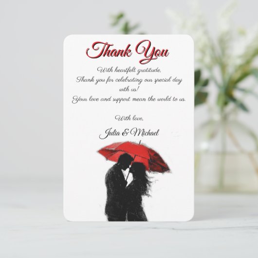 Carte De Remerciements Romantique Parisien Parapluie Rouge Love Silhouett (Debout devant)