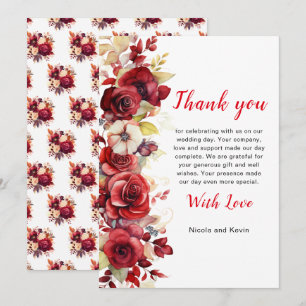 Carte De Remerciements Romantique Roses Rouges Mariage Floral