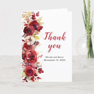 Carte De Remerciements Romantique Roses Rouges Mariage Floral