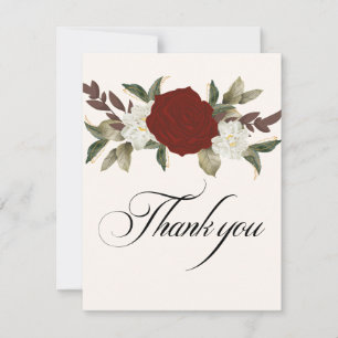 Carte De Remerciements Romantique rouge rose couleur profonde Floral Mari