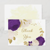 Carte De Remerciements Romantique royal violet & fleurs blanches or (Devant / Derrière)