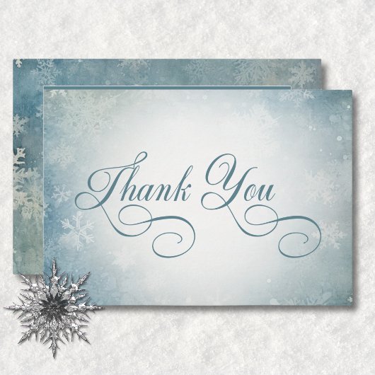 Carte De Remerciements Romantique Tombant Neige Bleu Blanc Mariage Récept