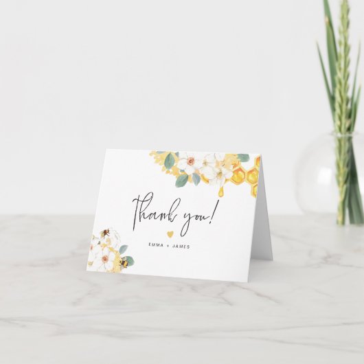 Carte De Remerciements ROMY Rustic White Floral Honey Bumble Bee (Devant)