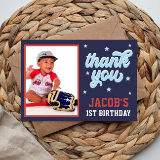 Carte De Remerciements Rookie of the Year Baseball 1st Birthday Photo