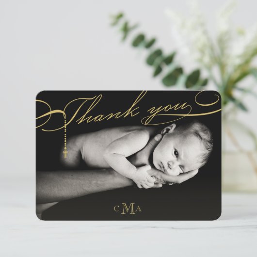 Carte De Remerciements Rosary Cross Monogram Scripted Photo religieuse (Debout devant)