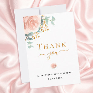Carte de remerciements rose à l'eucalyptus floral