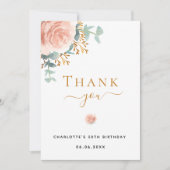 Carte de remerciements rose à l'eucalyptus floral  (Devant)