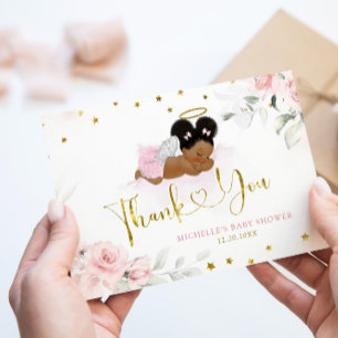 Carte De Remerciements Rose Afro Angel Baby Heaven envoyé Baby shower