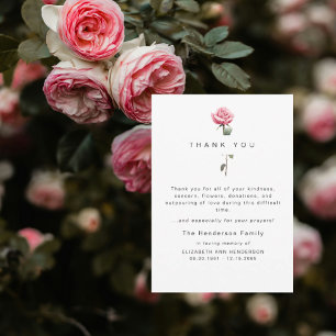 Carte De Remerciements Rose aquarelle rose Remerciement de deuil funérair