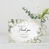 Carte De Remerciements Rose blanche anglaise vert eucalyptus et or (Debout devant)