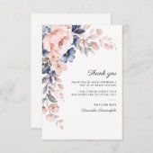 Carte De Remerciements Rose Bleu Floral Script Fête de Mariage (Devant / Derrière)