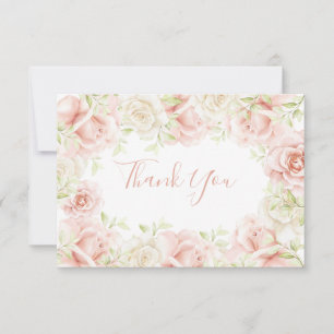 Carte De Remerciements Rose Blush Floral Élégant Mariage romantique