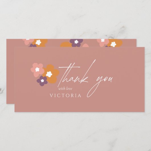 Carte De Remerciements Rose Boho moderne élégant Script Floral (Devant / Derrière)