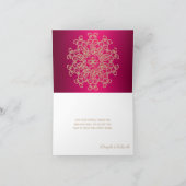 CARTE DE REMERCIEMENTS ROSE CHAUD ET OR MARIAGE INDIEN REMERCIEMENTS (Intérieur)