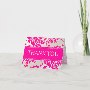 Carte De Remerciements Rose Chaude et Remerciement en Damassé Perle/texte