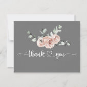 Carte De Remerciements Rose classique rose floral gris plat mariage (Devant)