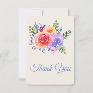 Carte De Remerciements Rose coloré aquarelle Mariage floral