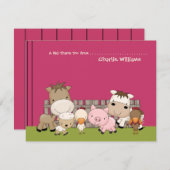 Carte de remerciements rose d'amis de basse-cour (Devant / Derrière)