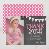 Carte de remerciements rose d'anniversaire de pois (Devant / Derrière)