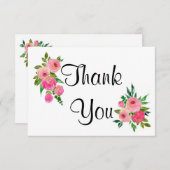 Carte de remerciements rose d'aquarelle (Devant / Derrière)