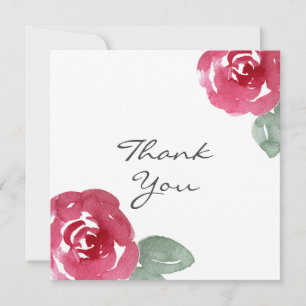 Carte De Remerciements Rose d'aquarelle rouge peint à la main