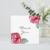 Carte De Remerciements Rose d'aquarelle rouge peint à la main (Debout devant)