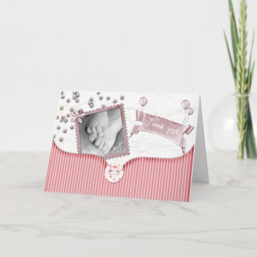 Carte de remerciements rose de baby shower pour le (Devant)