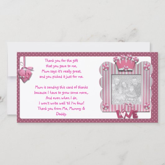 Carte de remerciements rose de cadre de (Devant)