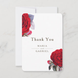 Carte De Remerciements Rose de fleurs rouges. Été Chic mariage élégant