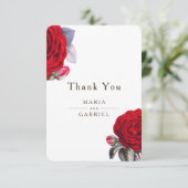 Carte De Remerciements Rose de fleurs rouges. Été Chic mariage élégant (Debout devant)