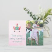 Carte de remerciements rose de photo de licorne (Debout devant)