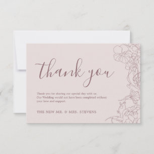 Carte De Remerciements Rose de poussière Mauve Floral Mariage