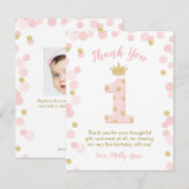 Carte de remerciements rose d'or de princesse ęr (Devant / Derrière)