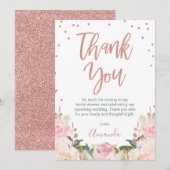 Carte de remerciements rose d'or et de Fêtes des m (Devant / Derrière)