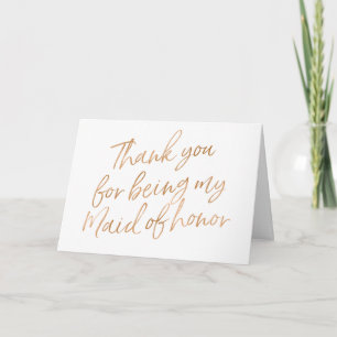 Carte De Remerciements Rose d'Or "Merci d'avoir été ma demoiselle d'honne