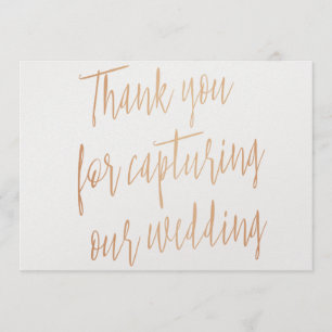 Carte De Remerciements Rose d'or "Merci pour capturer notre mariage"